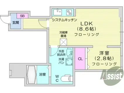メリディアン多賀城南宮 弐番館(1LDK/1階)の間取り写真