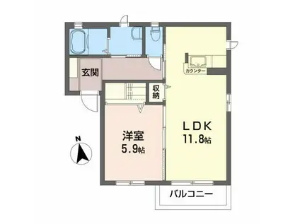 ジャルダン・ド・シエル ドゥ(1LDK/2階)の間取り写真