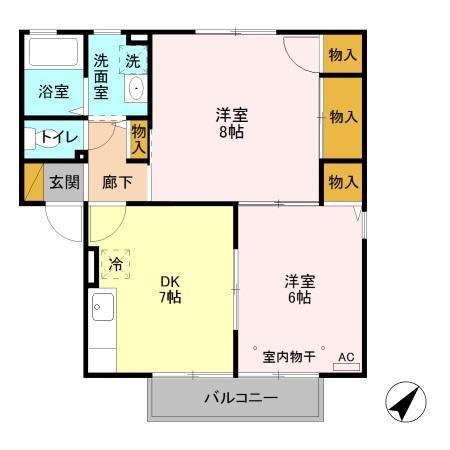 オリゾンA(2DK/2階)の間取り写真