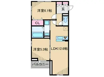 シエルクレール(2LDK/2階)の間取り写真
