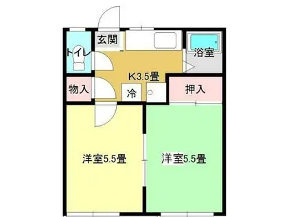 西大通ガーデンA(2K/2階)の間取り写真