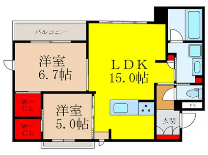 サンビレッジ大和(2LDK/2階)の間取り写真