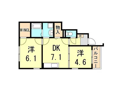 アムール魚住(2DK/1階)の間取り写真