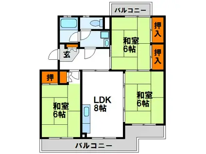 ビレッジ都府楼II(3DK/1階)の間取り写真