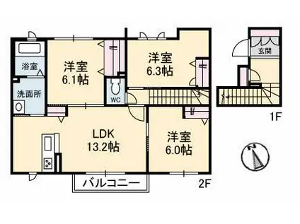 シャーメゾンガーデンズU(3LDK/2階)の間取り写真