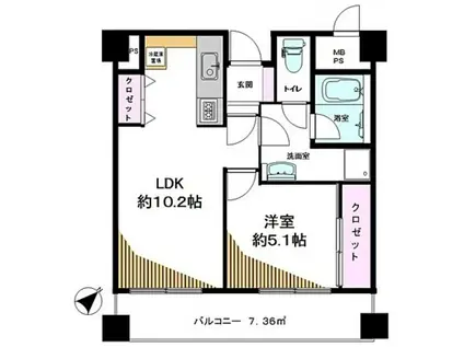 渋谷スカイレジテル(1LDK/6階)の間取り写真