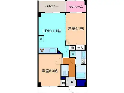 キャトルセゾン(2LDK/4階)の間取り写真