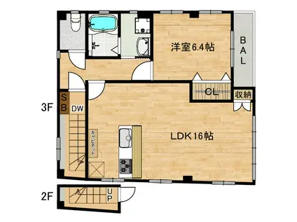 長岡天神ビル(1LDK/3階)の間取り写真