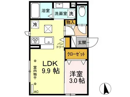 D-ROOM塩町(1LDK/1階)の間取り写真
