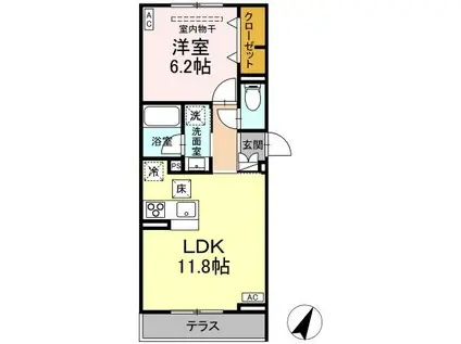 アセット-コート立川上砂町5丁目 B棟(1LDK/1階)の間取り写真