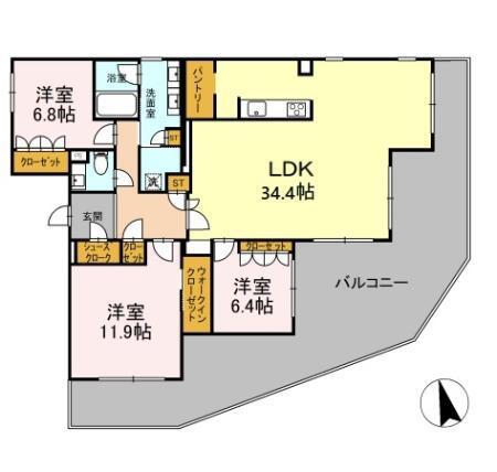 フォレスタリア高宮浄水(3LDK/1階)の間取り写真