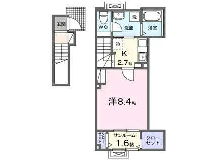カルム栄町II(1K/2階)の間取り写真