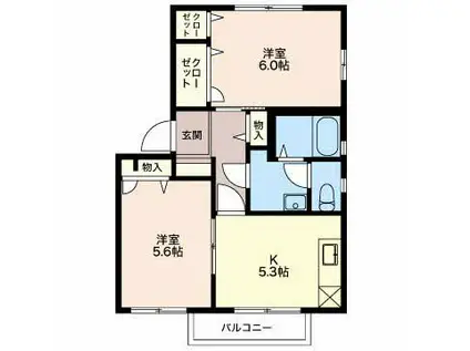 フォーレス岩下(2K/2階)の間取り写真