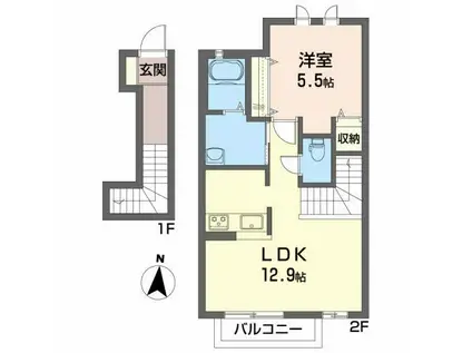 メゾンドブランシェ(1LDK/2階)の間取り写真