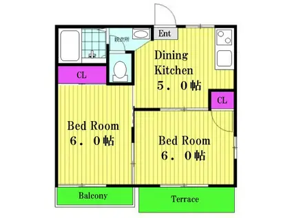 ドミール高石(2DK/1階)の間取り写真