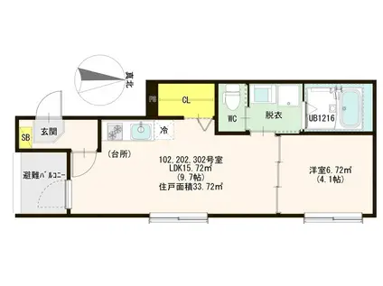 ブライト(1LDK/2階)の間取り写真