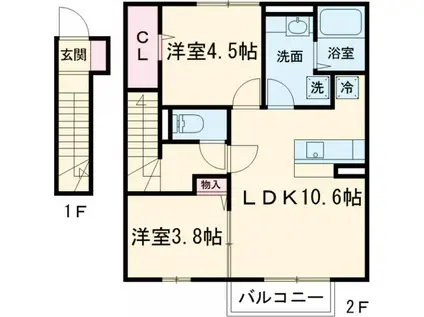 D-ROOMたかむら B棟(2LDK/2階)の間取り写真