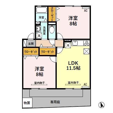 サニーコート仙古 B(2LDK/1階)の間取り写真