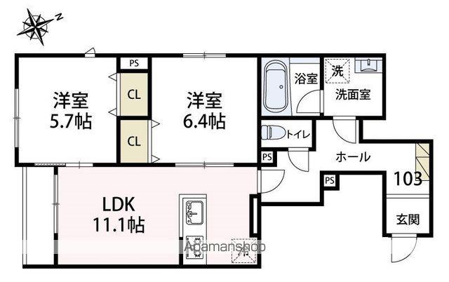 ルガロノイエス(2LDK/1階)の間取り写真