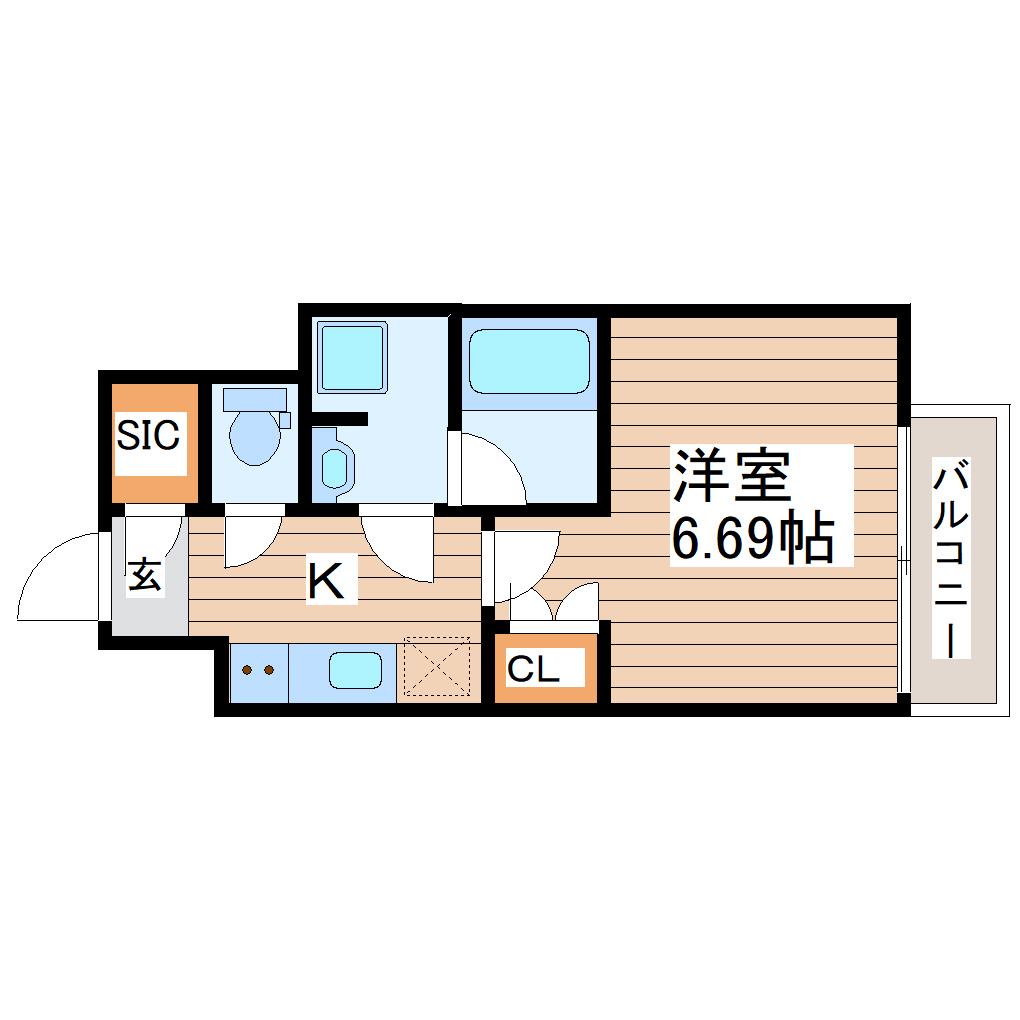 リージア上杉一丁目(1K/5階)の間取り写真