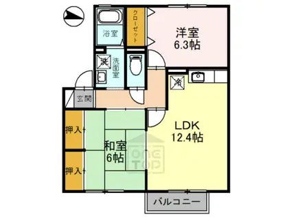 カサブランカⅡ(2LDK/1階)の間取り写真