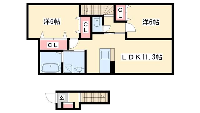ヴェルサン・アベニュII(2LDK/2階)の間取り写真