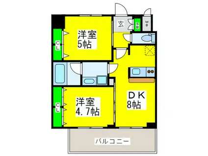 エステムプラザ難波ウエストIIプレディア1507(2DK/15階)の間取り写真