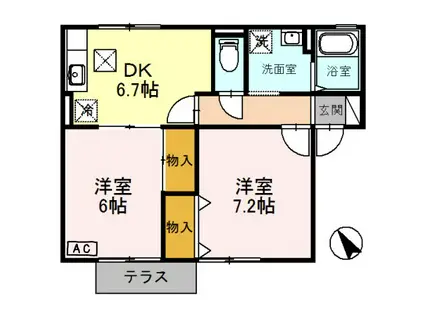 パインフォレスト B棟(2DK/1階)の間取り写真