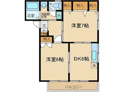 レグランナカノ伍番館(2DK/1階)の間取り写真