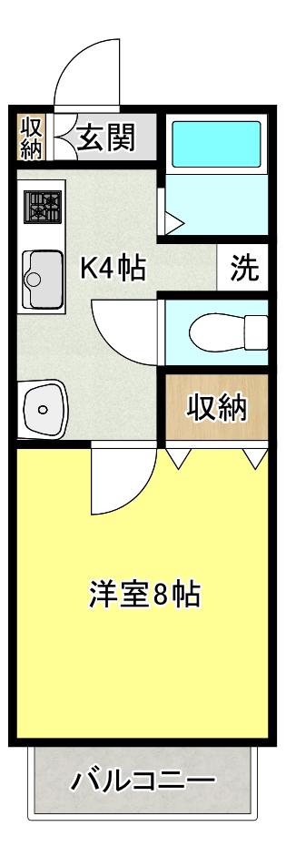 フォンターナ(1K/2階)の間取り写真