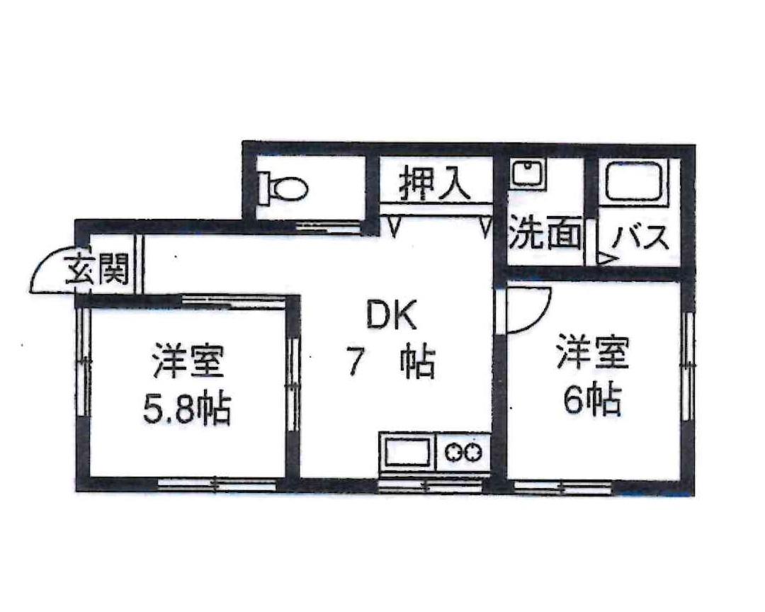 グリーンハイツ6号棟(2DK/1階)の間取り写真