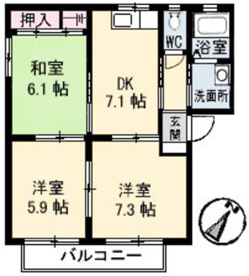 べルソー1番館(3DK/1階)の間取り写真