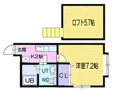 スウィートベリー(1K/2階)の間取り写真