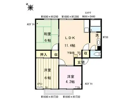 ハイツ大海町(3LDK/2階)の間取り写真