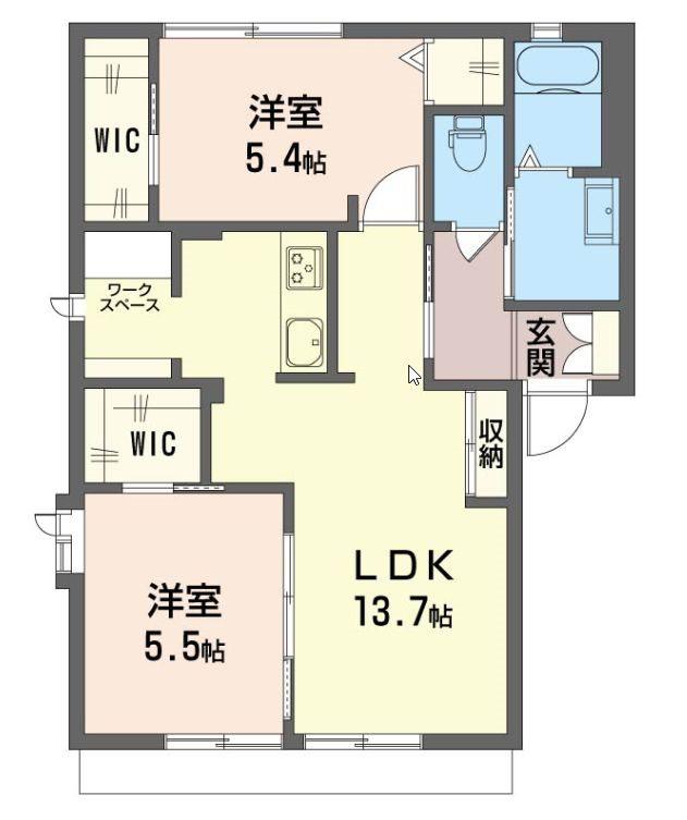 コスモ湘南A(2LDK/1階)の間取り写真