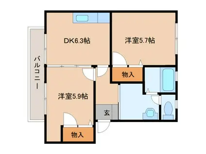 アーバヒルM(2DK/2階)の間取り写真