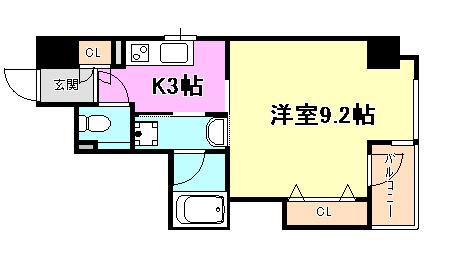 オルタンシア下山手(1K/6階)の間取り写真