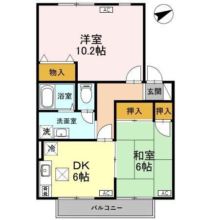 ヴィラ・アネシスD(2DK/1階)の間取り写真