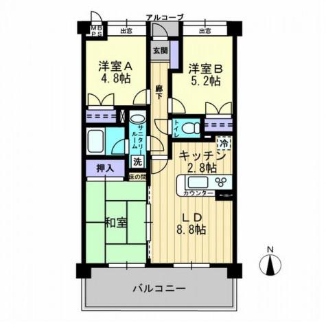 ダイアパレス東島田(3LDK/4階)の間取り写真