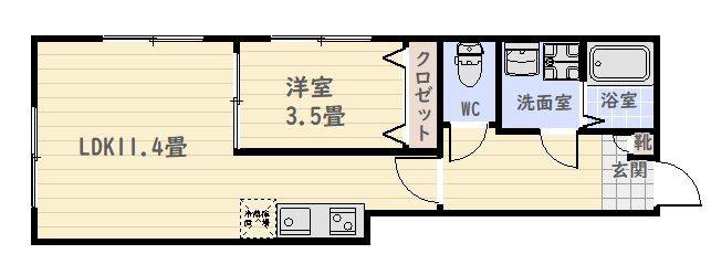 YOU CORT HIGASHITANIYAMA(1LDK/2階)の間取り写真