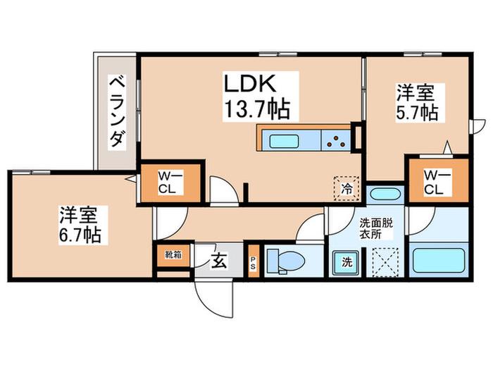 クラシスト東粉浜イースト(2LDK/2階)の間取り写真