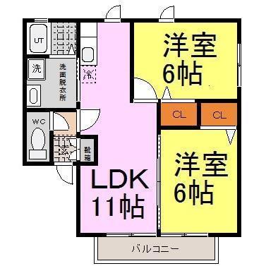 BIRDLANDたまでA・B(2LDK/2階)の間取り写真