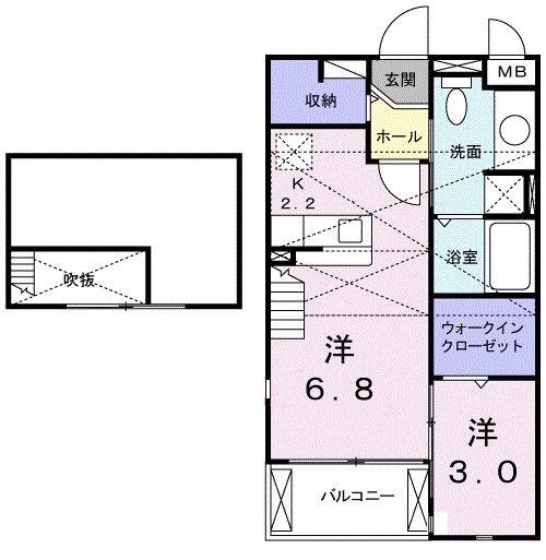 カーサプラシードB(1LDK/2階)の間取り写真