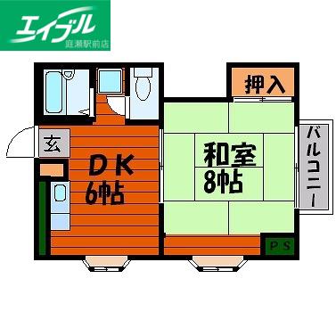 グリンベルI(1DK/2階)の間取り写真