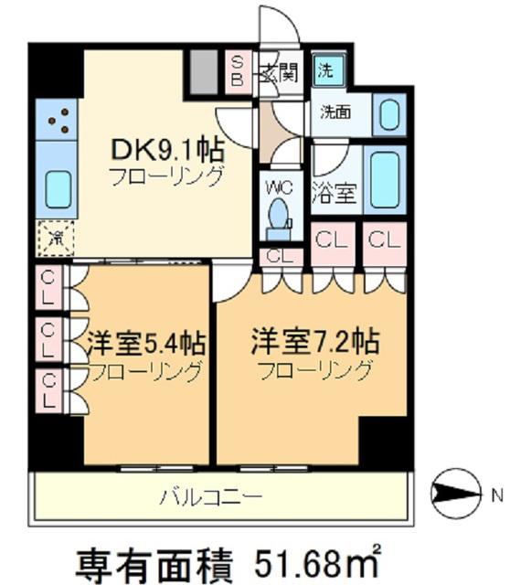 エスティメゾン王子(2DK/13階)の間取り写真