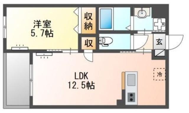立川市一番町4丁目マンション(1LDK/3階)の間取り写真