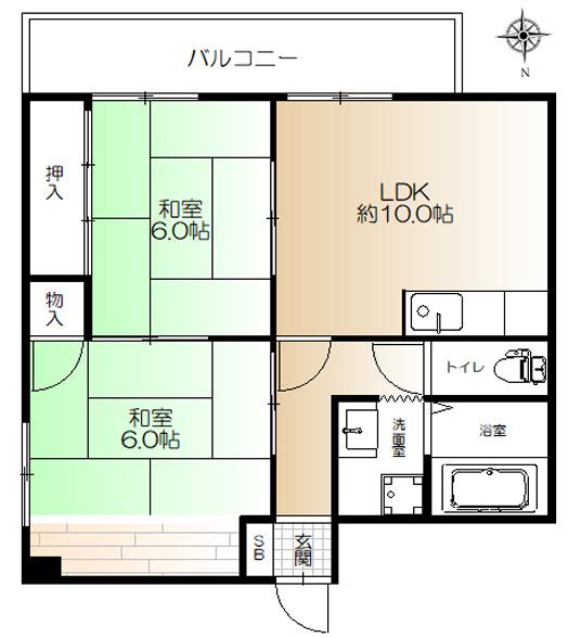 セントラルハイツ宮川町(2LDK/5階)の間取り写真