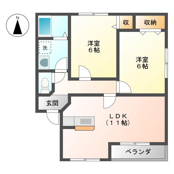 マスキャン尾花 A棟(2LDK/1階)の間取り写真