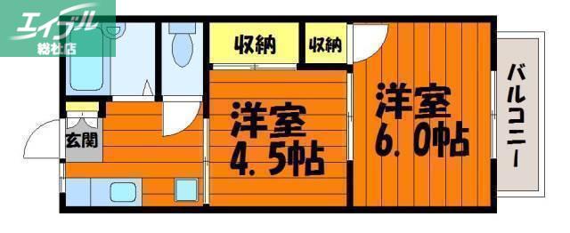 サンステージ68 B棟(2K/2階)の間取り写真