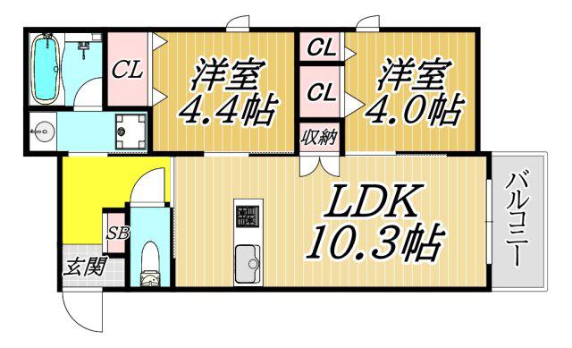 ヘーベルメゾン甲子園(2LDK/1階)の間取り写真